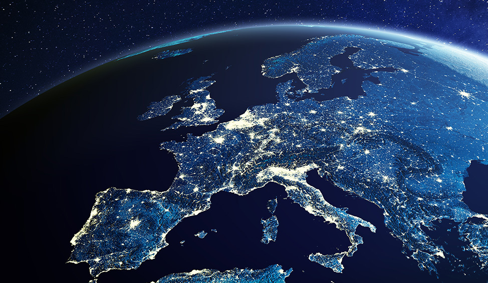 Europe from space at night with city lights